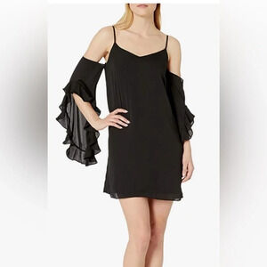 Amanda Uprichard Gianna Revolve Black Cold Shoulder Ruffle Sleeve Dress Size SM